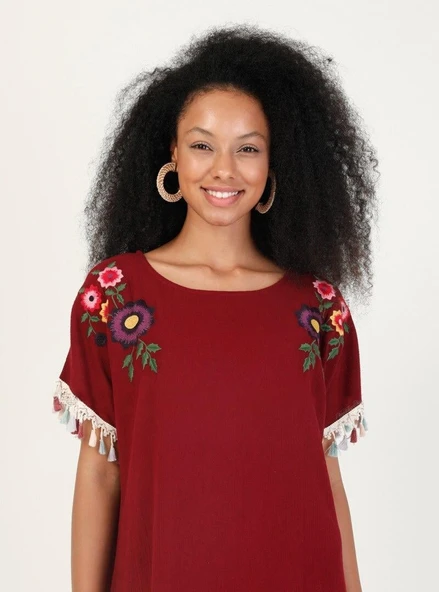 Menekşe Şile Bezi Yazlık Tunik Bordo Brd S Bordo - Resim 9