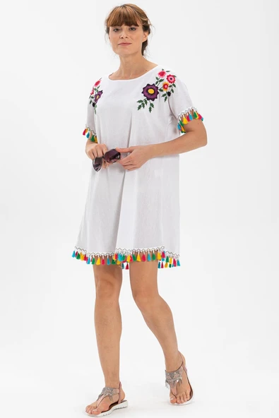 Menekşe Şile Bezi Yazlık Tunik Beyaz Byz S Beyaz ürün görseli