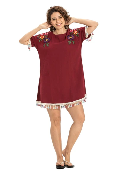 Menekşe Şile Bezi Yazlık Tunik Bordo Brd S Bordo - Resim 6