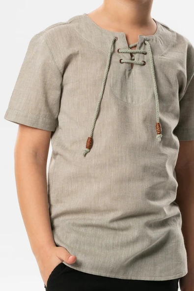 Kısa Kol Şile Bezi Zımbalı Yazlık Erkek Çocuk Tshirt Taş 3031 1-2 Yaş Taş - Resim 3