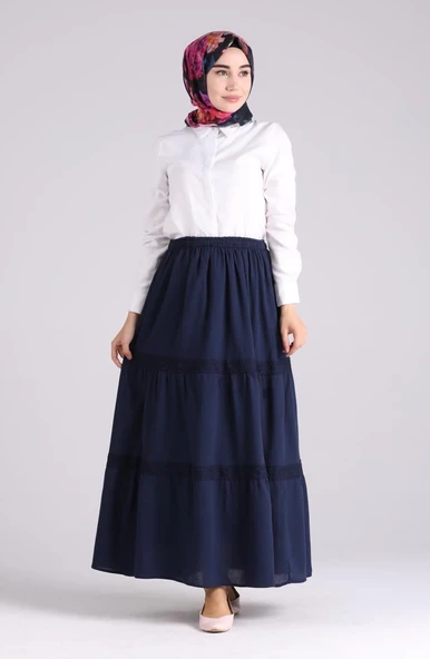 Uzun Şile Bezi Dantelli Yazlık Etek Lacivert Lcvt S/M Lacivert - 7