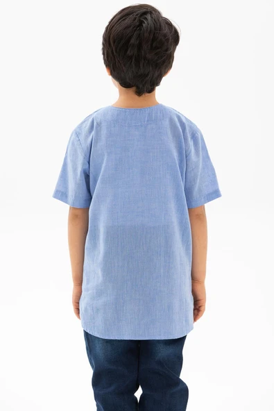 Kısa Kol Şile Bezi Zımbalı Yazlık Erkek Çocuk Tshirt Mavi 3032 9-10 Yaş Mavi - Resim 2