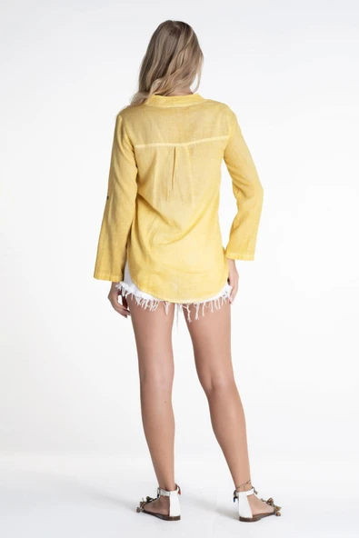 Uzun Kol Şile Bezi Akasya Yazlık Bluz Sarı Sarı S Sarı - 2