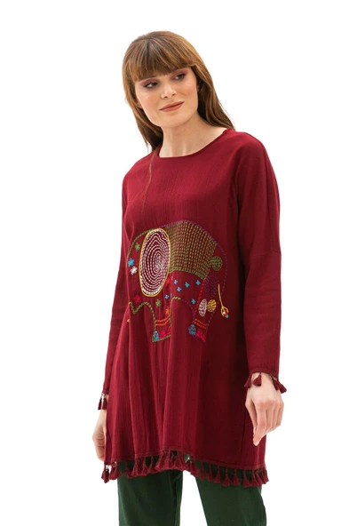 Filli Şile Bezi Yazlık Tunik Bordo Brd S Bordo - Resim 6