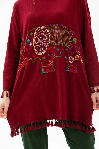 Filli Şile Bezi Yazlık Tunik Bordo Brd S Bordo - Resim 3