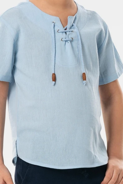 Kısa Kol Şile Bezi Zımbalı Yazlık Erkek Çocuk Tshirt Buz Mavi 3027 1-2 Yaş Buz Mavi - Resim 3