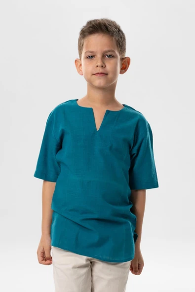 Kısa Kol Şile Bezi Bisiklet Yaka Yazlık Erkek Çocuk Tshirt Petrol 3053 1-2 Yaş Petrol ürün görseli