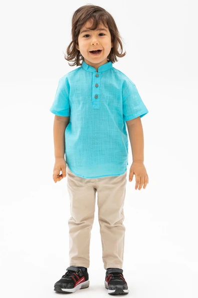 Kısa Kol Şantuklu Pamuk Bodrum Yazlık Erkek Çocuk Tshirt Açık Turkuaz 3075 1-2 Yaş Açık Turkuaz ürün görseli