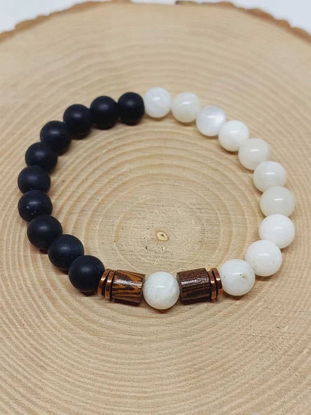 Aytaşı & Oniks Taşı 8mm Unisex Tasarım Bileklik Hawaii Model (9336) - Resim 6