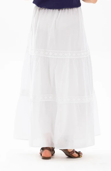 Uzun Şile Bezi Dantelli Yazlık Etek Beyaz Byz S/M Beyaz - 3