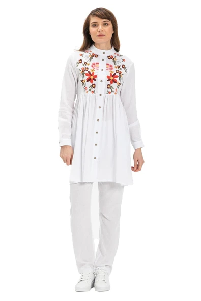 Büşra Şile Bezi Yazlık Tunik Beyaz Byz S Beyaz - Resim 7