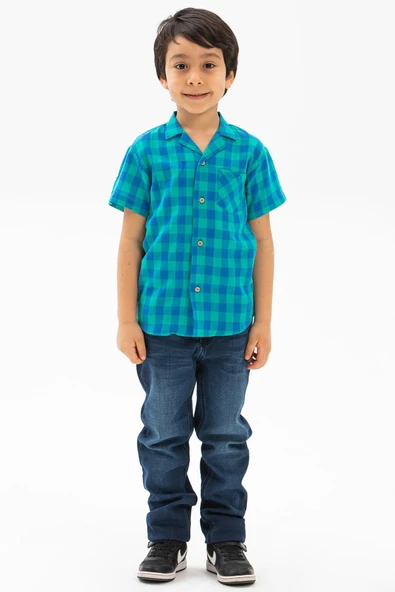 Kısa Kol Şile Bezi Tek Cepli Erkek Yazlık Çocuk Gömlek Mint Kareli 3033 2-3 Yaş Mint Kareli