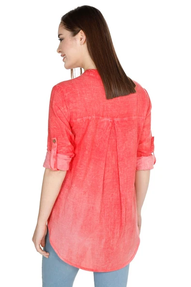 Uzun Kol Şile Bezi Akasya Yazlık Bluz Mercan Mrcn S Mercan - Resim 2