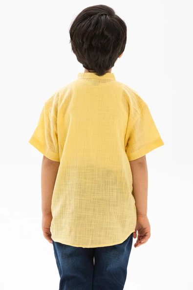 Kısa Kol Şantuklu Pamuk Bodrum Yazlık Erkek Çocuk Tshirt Sarı 3073 1-2 Yaş Sarı - Resim 2