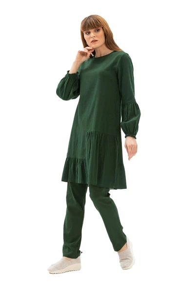 Elif Şile Bezi Mevsimlik ve Yazlık Tunik Yeşil Ysl S Yeşil - Resim 8