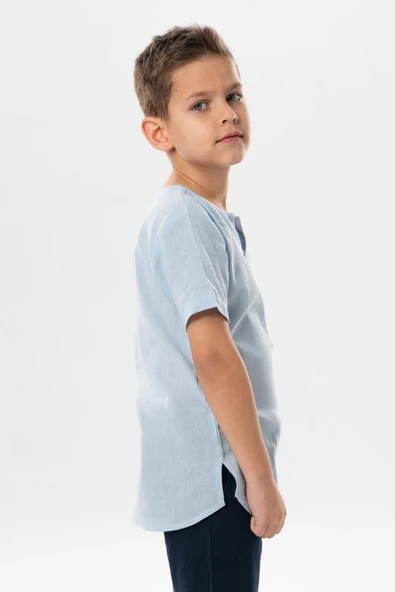 Kısa Kol Şile Bezi Bisiklet Yaka Yazlık Erkek Çocuk Tshirt Buz Mavi 3027 1-2 Yaş Buz Mavi - Resim 3