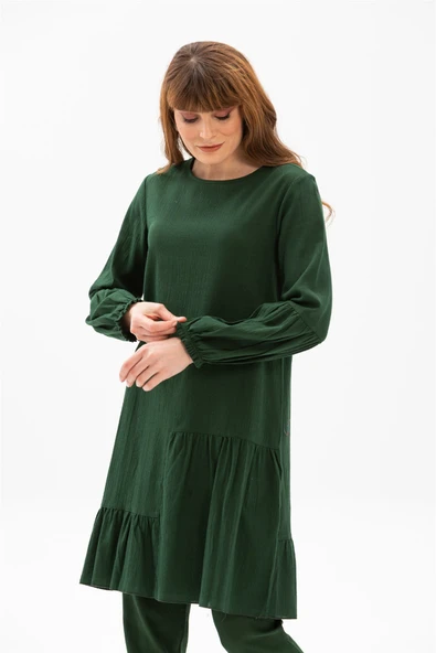 Elif Şile Bezi Mevsimlik ve Yazlık Tunik Yeşil Ysl S Yeşil - Resim 4