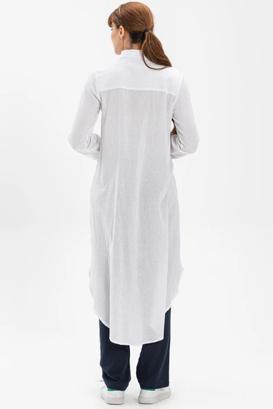 Edanur Şile Bezi Mevsimlik ve Yazlık Tunik Beyaz Byz S Beyaz - Resim 2