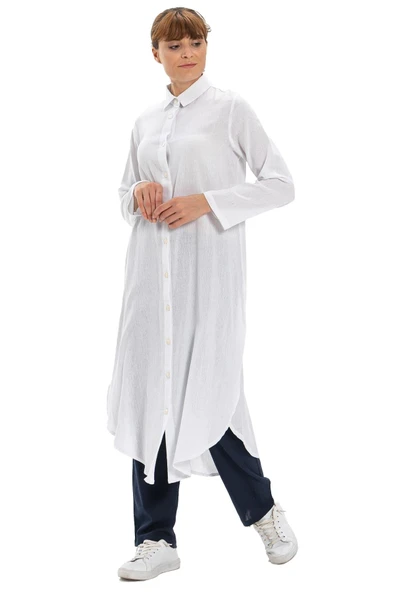 Edanur Şile Bezi Mevsimlik ve Yazlık Tunik Beyaz Byz S Beyaz - Resim 6