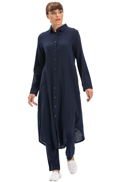 Edanur Şile Bezi Mevsimlik ve Yazlık Tunik Lacivert Lcvt S Lacivert - Resim 7