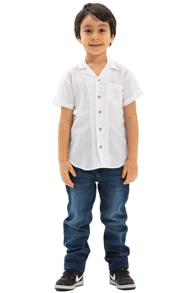 Kısa Kol Şile Bezi Tek Cepli Erkek Yazlık Çocuk Gömlek Beyaz 3001 2-3 Yaş Beyaz - 5