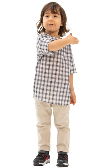 Kısa Kol Şile Bezi Bisiklet Yaka Yazlık Erkek Çocuk Tshirt Füme Ekose 3039 1-2 Yaş Füme Ekose - Resim 5