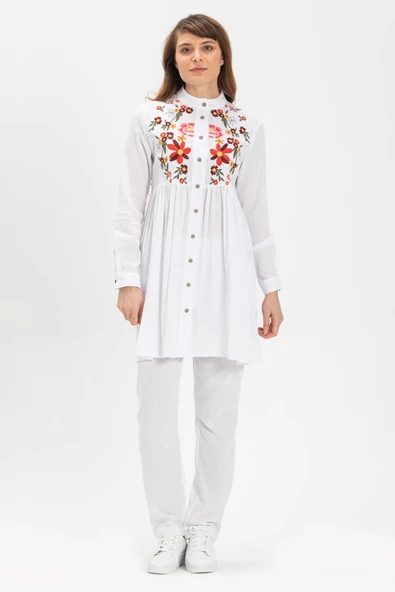 Büşra Şile Bezi Yazlık Tunik Beyaz Byz S Beyaz ürün görseli