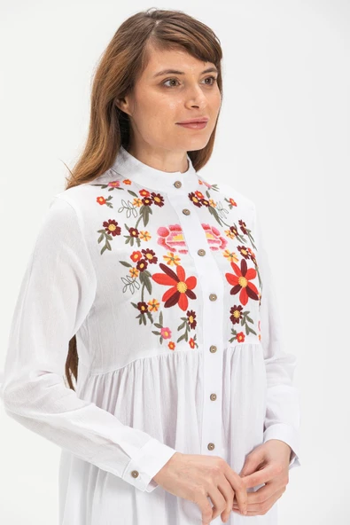 Büşra Şile Bezi Yazlık Tunik Beyaz Byz S Beyaz - Resim 3