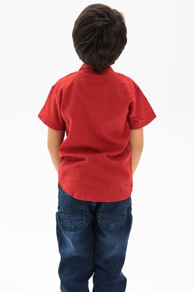 Kısa Kol Şile Bezi Tek Cepli Erkek Yazlık Çocuk Gömlek Kırmızı 3051 2-3 Yaş Kırmızı - 2