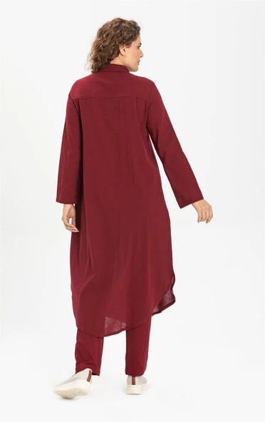 Edanur Şile Bezi Mevsimlik ve Yazlık Tunik Bordo Brd S Bordo - Resim 2