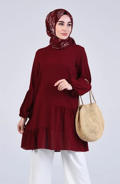 Elif Şile Bezi Mevsimlik ve Yazlık Tunik Bordo Brd S Bordo - Resim 4