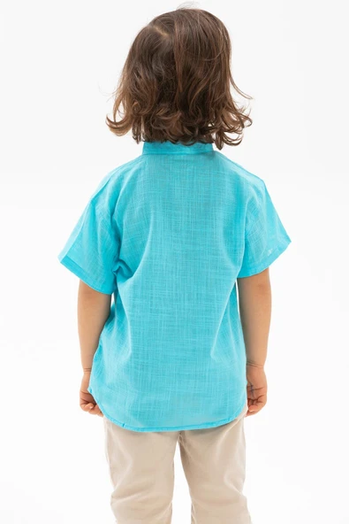 Kısa Kol Şantuklu Pamuk Bodrum Yazlık Erkek Çocuk Tshirt Açık Turkuaz 3075 1-2 Yaş Açık Turkuaz - Resim 2
