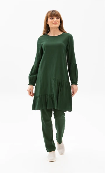 Elif Şile Bezi Mevsimlik ve Yazlık Tunik Yeşil Ysl S Yeşil - Resim 5