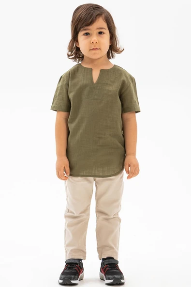 Kısa Kol Şile Bezi Bisiklet Yaka Yazlık Erkek Çocuk Tshirt Haki 3049 1-2 Yaş Haki ürün görseli