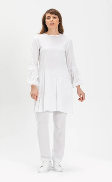 Elif Şile Bezi Mevsimlik ve Yazlık Tunik Beyaz Byz S Beyaz ürün görseli