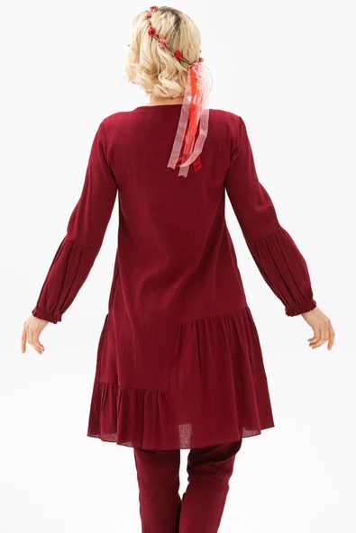 Elif Şile Bezi Mevsimlik ve Yazlık Tunik Bordo Brd S Bordo - Resim 2