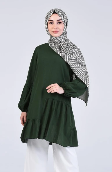 Elif Şile Bezi Mevsimlik ve Yazlık Tunik Yeşil Ysl S Yeşil - Resim 6