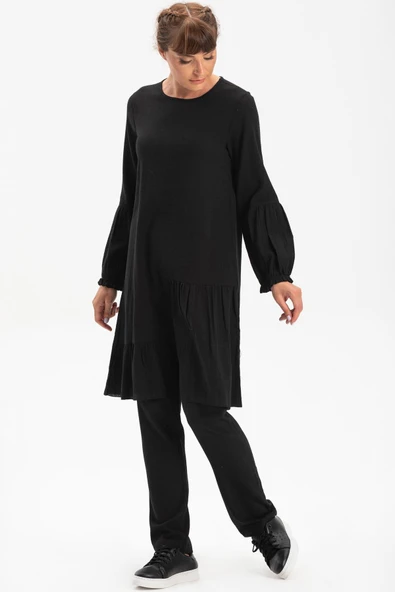 Elif Şile Bezi Mevsimlik ve Yazlık Tunik Siyah Syh S Siyah - Resim 4