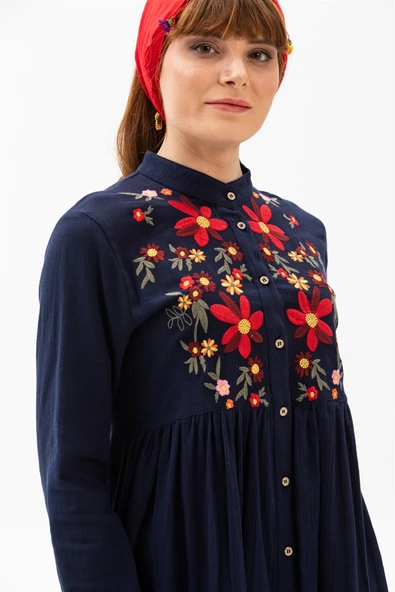 Büşra Şile Bezi Yazlık Tunik Lacivert Lcvt S Lacivert - Resim 5