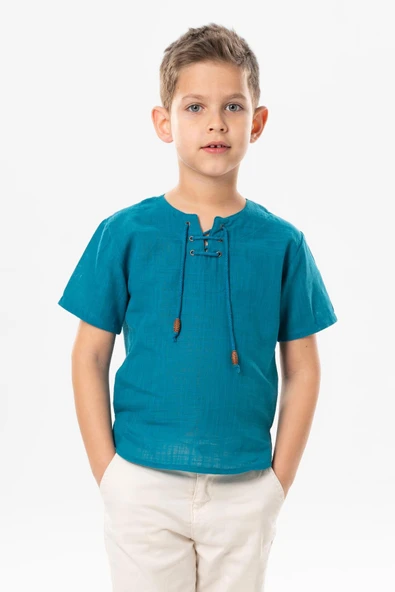 Kısa Kol Şile Bezi Zımbalı Yazlık Erkek Çocuk Tshirt Petrol 3053 1-2 Yaş Petrol ürün görseli