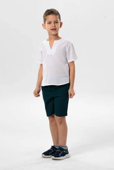 Kısa Kol Şile Bezi Bisiklet Yaka Yazlık Erkek Çocuk Tshirt Beyaz 3001 1-2 Yaş Beyaz - Resim 5