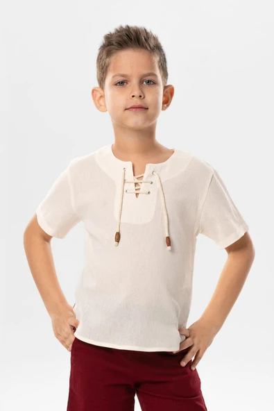 Kısa Kol Şile Bezi Zımbalı Yazlık Erkek Çocuk Tshirt Krem 3002 1-2 Yaş Krem ürün görseli