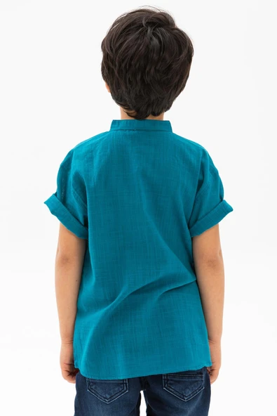 Kısa Kol Şantuklu Pamuk Bodrum Yazlık Erkek Çocuk Tshirt Petrol 3053 1-2 Yaş Petrol - Resim 2