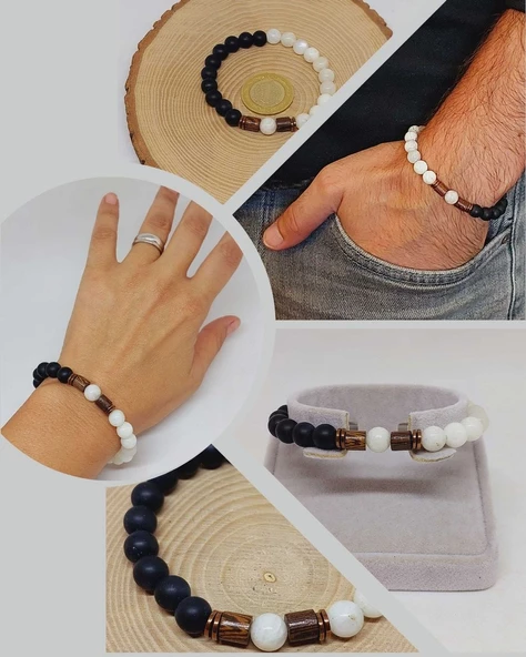 Aytaşı & Oniks Taşı 8mm Unisex Tasarım Bileklik Hawaii Model (9336) ürün görseli