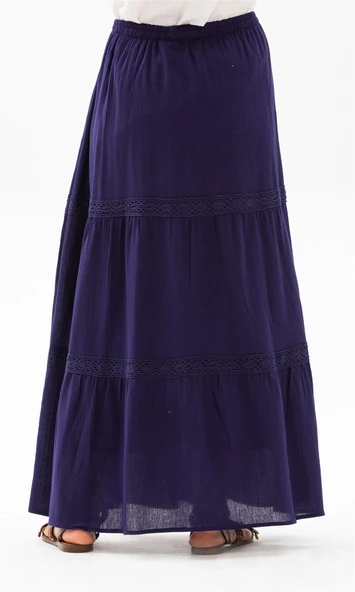 Uzun Şile Bezi Dantelli Yazlık Etek Mor Mor S/M Mor - Resim 3