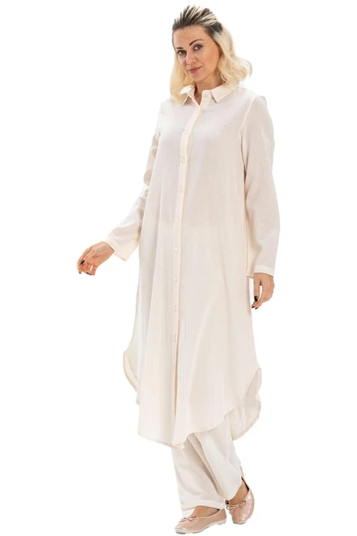 Edanur Şile Bezi Mevsimlik ve Yazlık Tunik Krem Krm S Krem - Resim 6