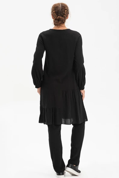 Elif Şile Bezi Mevsimlik ve Yazlık Tunik Siyah Syh S Siyah - Resim 2