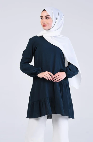 Elif Şile Bezi Mevsimlik ve Yazlık Tunik Petrol Ptrl S Petrol - Resim 5