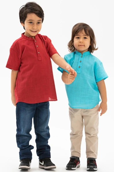 Kısa Kol Şantuklu Pamuk Bodrum Yazlık Erkek Çocuk Tshirt Açık Turkuaz 3075 1-2 Yaş Açık Turkuaz - Resim 4