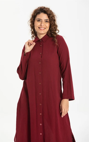 Edanur Şile Bezi Mevsimlik ve Yazlık Tunik Bordo Brd S Bordo - Resim 3